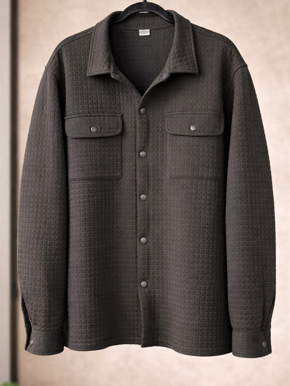 Black Waffle Overshirt (XL) – Textured Button-Up Layer – Clean Modern Style